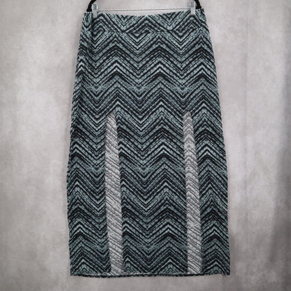 DGNY Gray Chevron Split Long Maxi Boho Stretch Fun Flirty Beach Skirt Plus 2X